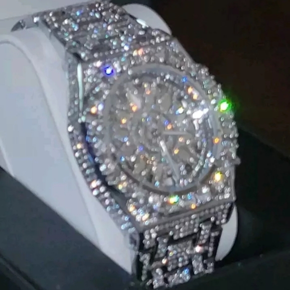 Men's Luxury Fully Covered Iced Out Simulated Diamond  Arabic Numeral Watch - Picture 10 of 15